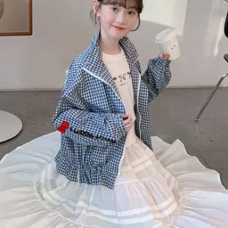 LULU & SKY Girls Checked Lightweight Bomber with Embroidered Jacket-picture-38