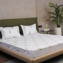 URBAN SPACE Green & White Floral 200 TC Queen Bedsheet with 2 Pillow Covers-picture-36