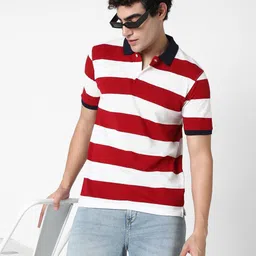 R&B Men Striped Polo Collar Cotton T-shirt image 3