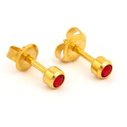 STUDEX 24K Pure Gold Plated Stainless Steel Faux Ruby Studded Circular Shaped Studs image 4
