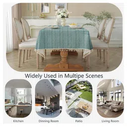 Cortina Blue Geometric Printed Waterproof Cotton 6-Seater Table Cover image 5