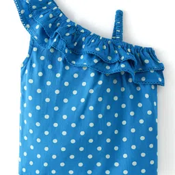 Babyhug Rayon Woven  Sleeveless Top with Lace Detailing & Polka Dot Print - Blue-picture-15
