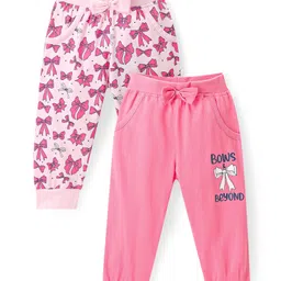Doodle Poodle 100% Cotton Full Length Lounge Pants with Bow Applique Butterfly Print Pack of 2 - Pink-picture-19