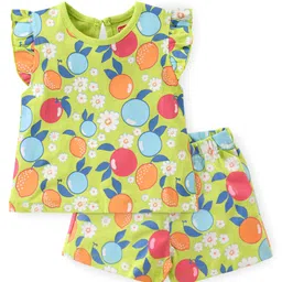 Babyhug Cotton Knit Flutter Sleeves Night Suit With Fruits Print - Multicolor-picture-12