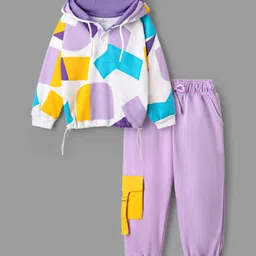 OLLINGTON ST.100% Cotton Full Sleeves Abstract Printed Hoodie & Joggers Set - Multi Colour-image-30