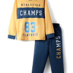 Taeko Single Jersey Knit Full Sleeves T-Shirt and Lounge Pants Set with Champs Text Print - Yellow & Black-picture-22
