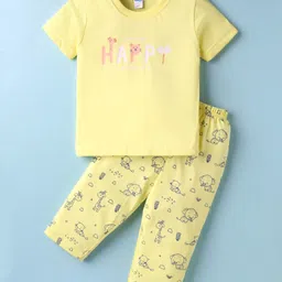 Tango Single Jersey Knit Half Sleeves Night Suit with Animal Print - Yellow-picture-12