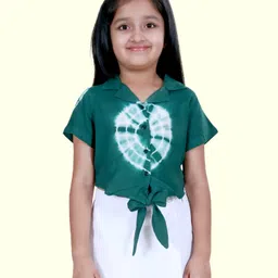 Kiddopanti Rayon Woven Half Sleeves Tie Dye Shirt Style Top - Green image 1