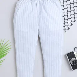 BAATCHEET Cotton Woven Full Length Striped Panda Back Printed Pant -White-picture-10