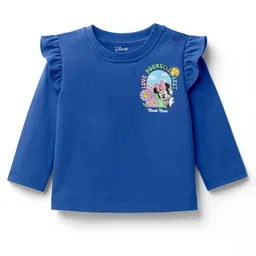 Babyhug Disney Single Jersey Knit Full Sleeves T-Shirt with Minnie Mouse Front & Back Graphic & Frill Detailing - Blue-picture-36