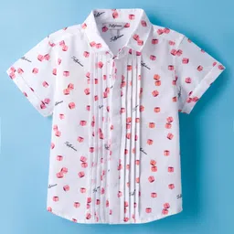 ToffyHouse Cotton Knit Half Sleeves Printed Party Shirt & Shorts Set With Bow & Suspender - Black & White image 2