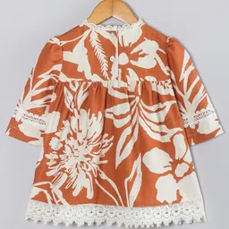 Hugsntugs Cotton Woven Three Fourth Sleeves Floral Printed Top - Rust Red image 3
