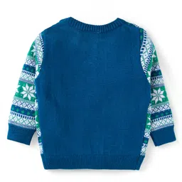 Babyhug Knitted Full Sleeves Pullover Sweater Set With Intarsia Design - Green & Blue image 3