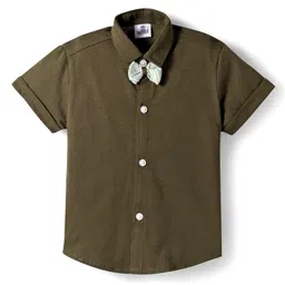 Mini Taurus Sinker Knit Half Sleeves Striped 3 Piece Party Suit With Bow Applique - Olive Green image 3