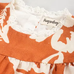 Hugsntugs Cotton Woven Three Fourth Sleeves Floral Printed Top - Rust Red image 4