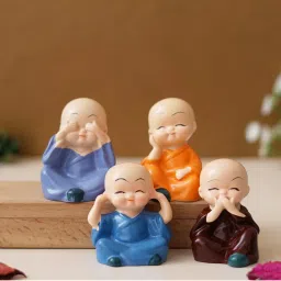 eCraftIndia Set Of 4 Cute Little Monk Buddha Statues Decorative Showpieces For Car Dashboard-image-32