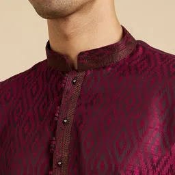 Manyavar Mandarin Collar Geometric Woven Design Straight Kurta with Trouser image 3