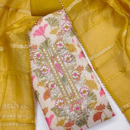 Panzora Floral Printed Sequinned Unstitched Dress Material-picture-43
