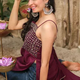 Youthnic Ethnic Motifs Yoke Design Square Neck Sequinned Cotton Silk Straight Kurta image 2