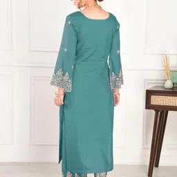 JAINICA Women Floral Embroidered Regular Chanderi Silk Kurta with Trousers & With Dupatta image 4