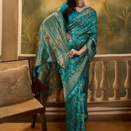 SHADOW & SAINING Floral Woven Design Zari Banarasi Saree with Blouse Piece-picture-17