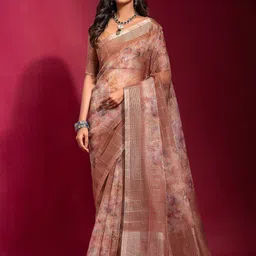 Mitera Floral Zari Linen Blend Saree-image-23