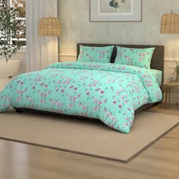 LA VERNE Turquoise Blue And Pink Floral 180 TC King Bedsheet With 2 Pillow Covers-picture-24