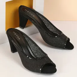 Metro Women Embellished Block Heel Peep Toes-image-99