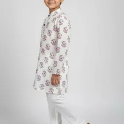 Sangria Boys Printed Cotton Mandarin Collar Straight Kurta Set image 2