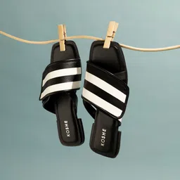 KOSHE BY SURABHI Women Striped Velcro Open Toe Flats image 4