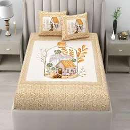 Myntra Elegant Homes Orange Floral 180 TC Pure Cotton King Bedsheet Set 2.74 m x 2.25 m-image-59