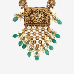 Kushal's Fashion Jewellery Gold-Plated Ruby Stone Studded & Beaded Antique Jewellery Set image 2