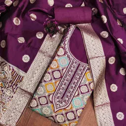 KALINI Floral Woven Design Unstitched Dress Material-image-80