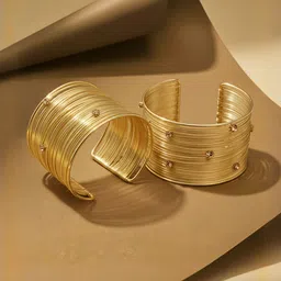 DressBerry Set Of 2 Gold-Plated American Diamond Studded Cuff Bracelet-picture-21