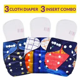 Bembika Reusable Cloth Diapers With Inserts Multi Print Pack of 3 - Navy Blue-picture-13