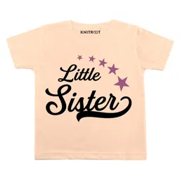 KNITROOT Half Sleeves Little Sister Printed Tee - Peach-picture-35