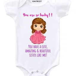 KNITROOT Half Sleeves Beautiful Sister Print Onesie - White-image-66