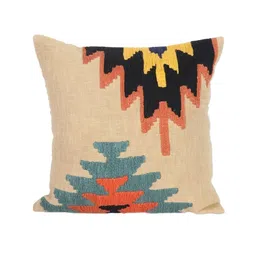 IZAAFA Cream-Coloured & Orange Set of 2 Embroidered Square Cushion Covers image 5