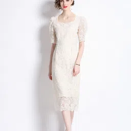 JC Collection Women Ethnic motifs Self Design Puff Sleeve A-Line Midi Dress image 1