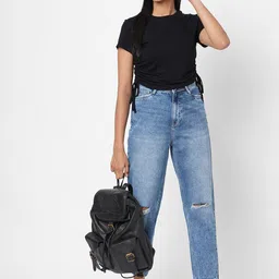 Kraus Jeans Women Slash Knee High-Rise Light Fade Cotton Jeans image 4