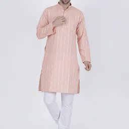 JASHNA Geometric Woven Design Thread Work Mandarin Collar Straight Kurta with Pyjamas-picture-14
