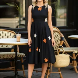 Aaghnya Floral Applique Fit & Flare Midi Dress-picture-24