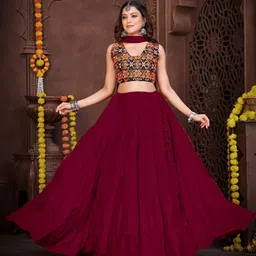 KALINI Embroidered Thread Work Semi-Stitched Lehenga With Unstitched Blouse & Dupatta-image-29
