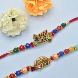MEIRA JEWELLERY 4 Pcs Mauli Thread Rakhi with Roli Chawal & Greeting Card-picture-41