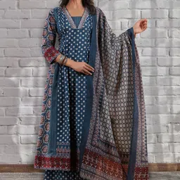 CICICA Women Ethnic Motifs Printed Panelled Thread Work Kurta with Palazzos & With Dupatta-picture-21