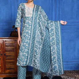 Meena Bazaar Floral Printed Kurta With Trousers & Dupatta-picture-22