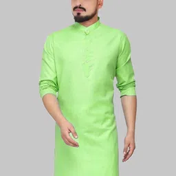 ANUJ FASHION Men Green Solid Cotton Mandarin Collar Ethnic Long Sleeves Straight Kurtas-picture-35