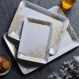 cdi Floral Print White & Gold Melamine (Set of 3) Tray Set-picture-26