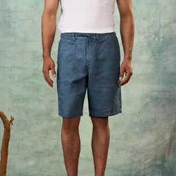 MH&Y Men Regular Fit Mid-Rise Linen Denim Shorts-picture-30