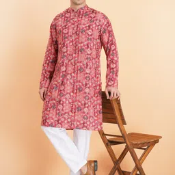 SG LEMAN Men Floral Embroidered Regular Kurta with Pyjamas image 5